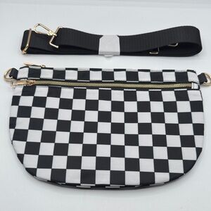 Checkered Crossbody Bum Bag in Black & White